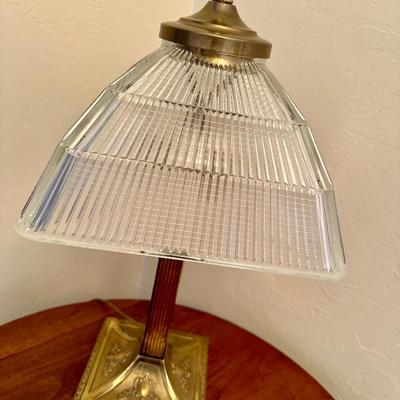 Antique Holophane Lamp Brass and Glass