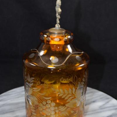 Vintage Bohemian Czech Amber Decanter w/ Stopper 9”