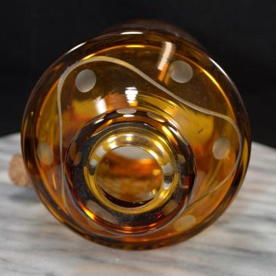 Vintage Bohemian Czech Amber Decanter w/ Stopper 9”