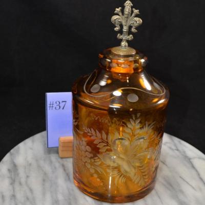 Vintage Bohemian Czech Amber Decanter w/ Stopper 9”