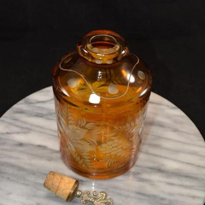 Vintage Bohemian Czech Amber Decanter w/ Stopper 9”