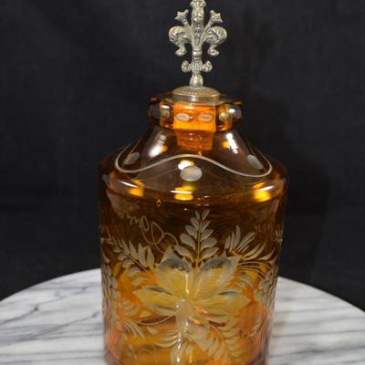 Vintage Bohemian Czech Amber Decanter w/ Stopper 9”