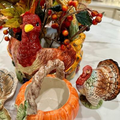 Fall Decor w Turkey centerpiece, turkey salt, pumpkin basket
