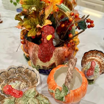 Fall Decor w Turkey centerpiece, turkey salt, pumpkin basket