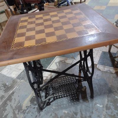 Game Table on Antique Bruge Cast Iron Sewing Machine Stand