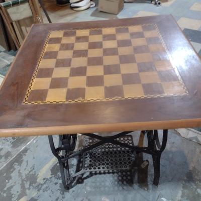 Game Table on Antique Bruge Cast Iron Sewing Machine Stand
