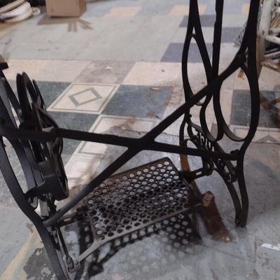 Game Table on Antique Bruge Cast Iron Sewing Machine Stand