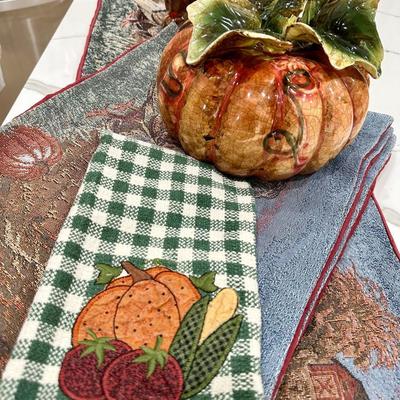 Fall Decor -Turkey, pumpkin, placemats and towel
