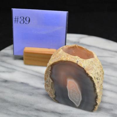 Beautiful Cut Agate Candle Holder 3” Tall