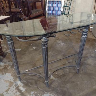 Metal Frame Demilune Glass Top Table