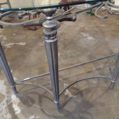 Metal Frame Demilune Glass Top Table