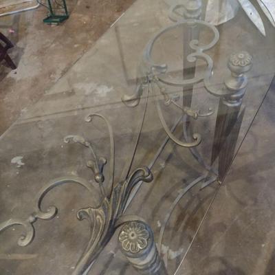 Metal Frame Demilune Glass Top Table