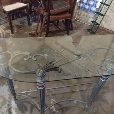 Metal Frame Demilune Glass Top Table