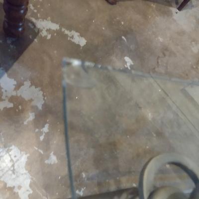 Metal Frame Demilune Glass Top Table