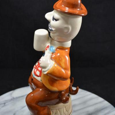 Vintage Ceramic Decanter, Missing Cups 10” Tall