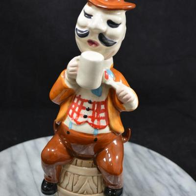 Vintage Ceramic Decanter, Missing Cups 10” Tall