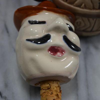 Vintage Ceramic Decanter, Missing Cups 10” Tall