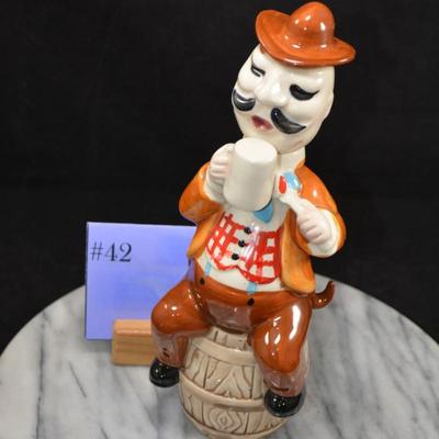 Vintage Ceramic Decanter, Missing Cups 10” Tall