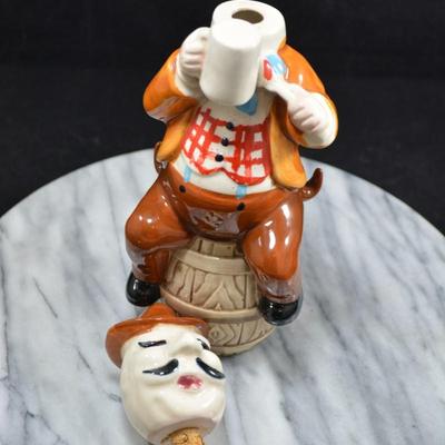 Vintage Ceramic Decanter, Missing Cups 10” Tall