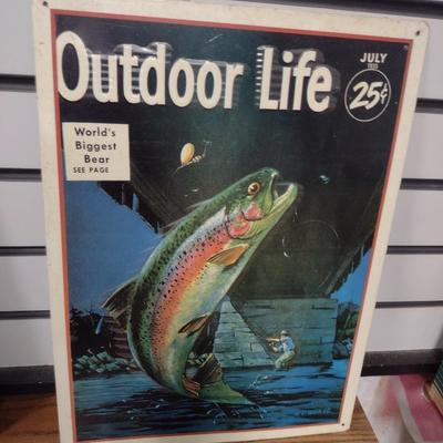 Outdoor Life Fly Fishing Metal Advertising Sign