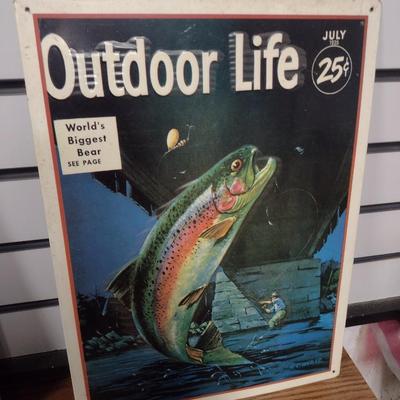 Outdoor Life Fly Fishing Metal Advertising Sign