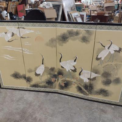 Vintage Four Panel Asian Story Screen