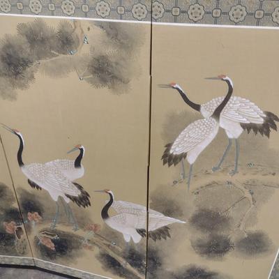 Vintage Four Panel Asian Story Screen