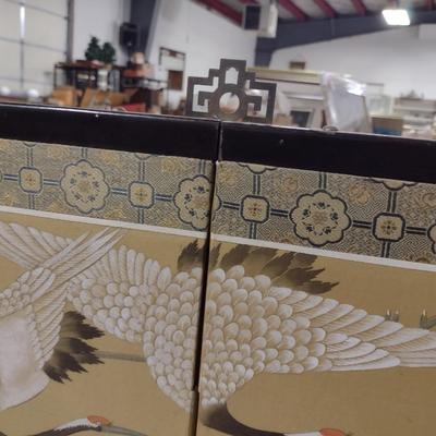 Vintage Four Panel Asian Story Screen