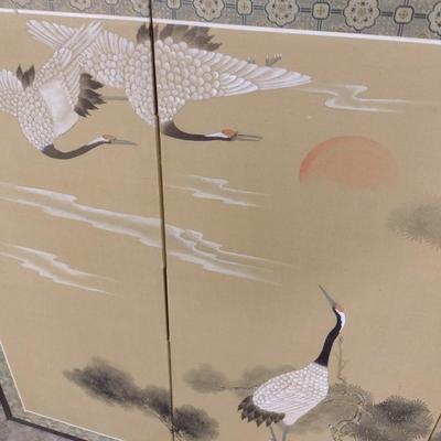 Vintage Four Panel Asian Story Screen