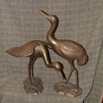 Pair of Vintage Brass Waterfowl, Korea 26”/17”