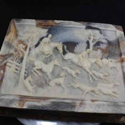 Vintage INCOLAY Stone Fox Hunt Jewelry/Trinket Box