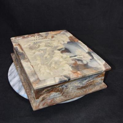 Vintage INCOLAY Stone Fox Hunt Jewelry/Trinket Box