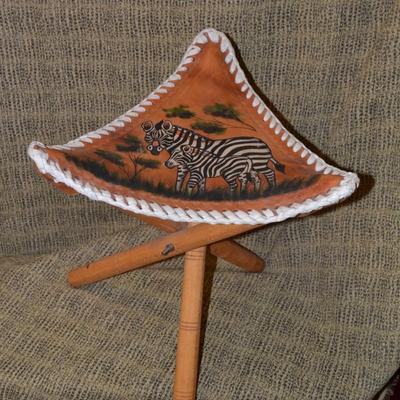 Vintage Painted Leather Zebra Folding Stool