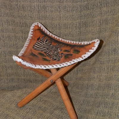 Vintage Painted Leather Zebra Folding Stool