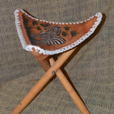 Vintage Painted Leather Zebra Folding Stool
