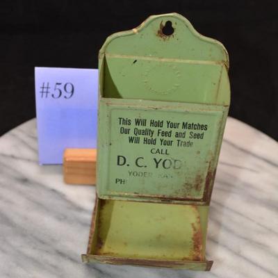 Very Vintage D.C. Yoder Hanging Match Holder, Yoder, KS