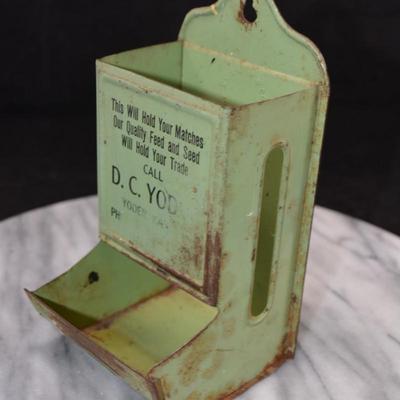 Very Vintage D.C. Yoder Hanging Match Holder, Yoder, KS
