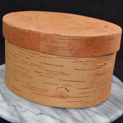 Vintage Native American Oval Birch Box w/ Lid 5”x7.5”x8.75”