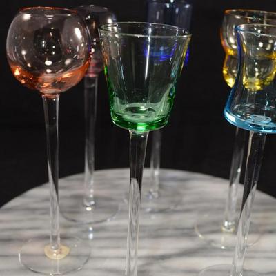 Set of 6 Stemmed Liqueur Glasses, Italy 7.25” Tall