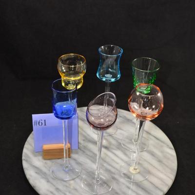 Set of 6 Stemmed Liqueur Glasses, Italy 7.25” Tall