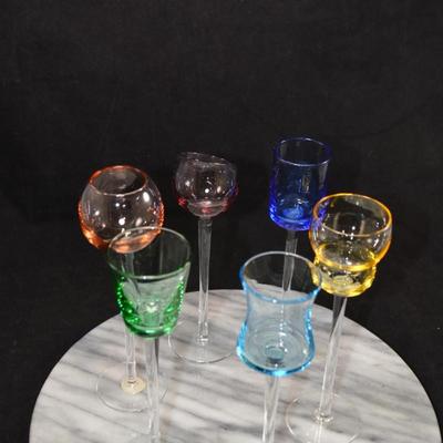 Set of 6 Stemmed Liqueur Glasses, Italy 7.25” Tall