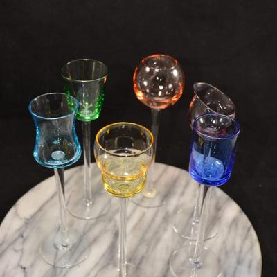 Set of 6 Stemmed Liqueur Glasses, Italy 7.25” Tall