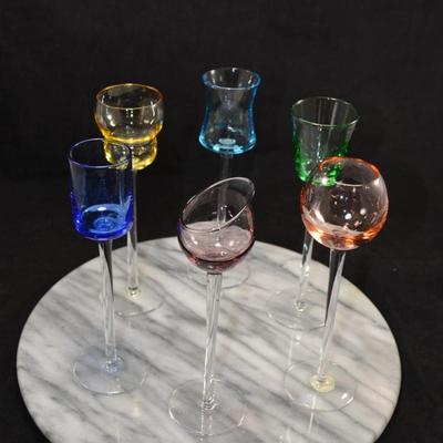Set of 6 Stemmed Liqueur Glasses, Italy 7.25” Tall