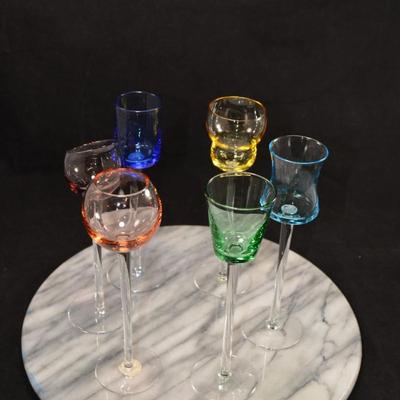 Set of 6 Stemmed Liqueur Glasses, Italy 7.25” Tall