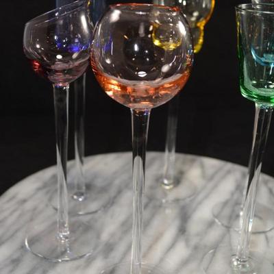 Set of 6 Stemmed Liqueur Glasses, Italy 7.25” Tall