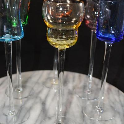 Set of 6 Stemmed Liqueur Glasses, Italy 7.25” Tall