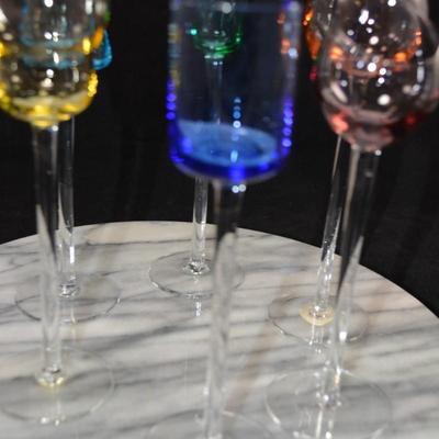Set of 6 Stemmed Liqueur Glasses, Italy 7.25” Tall