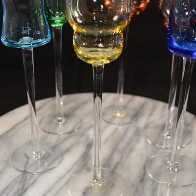 Set of 6 Stemmed Liqueur Glasses, Italy 7.25” Tall