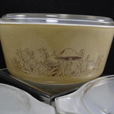 Set of 3 Vintage PYREX ‘Forest Fancies’ Mushroom Casseroles w/ Lids