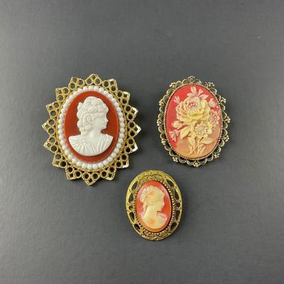 -101- CAMEO | Gold Tone & Colored Brooches